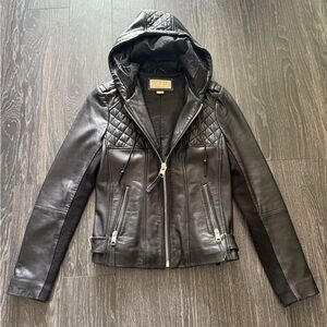 Michael Kors hooded leather jacket black small